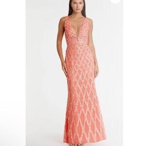 Mac Duggal Long Formal maxi Dress sequins coral size 2 BB